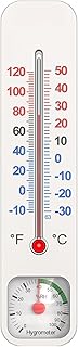 GLVSAE Analoges Thermometer, Klassisches Thermo-Hygrometer, Hochgenau, Geeignet für Innen, Außen, Garten, Wasserdichtes Design, Aufhängbar