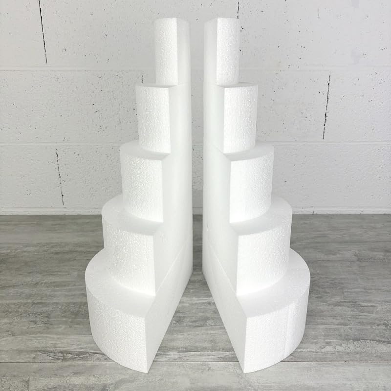 Lealoo Pièce montée en polystyrène coupée en 2 Parties, Base Ø 30cm à 10cm, Hauteur Totale 50 cm, Dummy pour gâteau Styropor