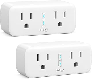 GHome Smart Plug Outlet Extender 15A, 2 Pack, WiFi Smart Plugs Compatible with Alexa & Google Home, Smart Surge Protector with Timer & Remote Control, Dual Outlets, No Hub Required, White