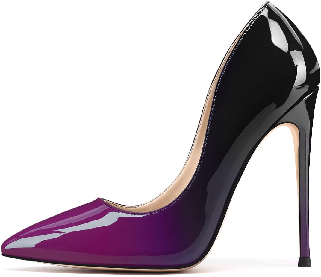 XINIUNIU High Heels for Women Pumps Gradient Patent Leather 4.7 inches/12CM Formal Sexy Fashion Stiletto Dress Wedding Shoes Pointed Toe