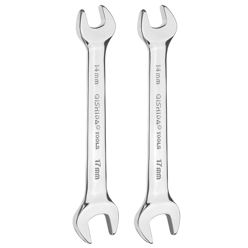 Chave de Boca Dupla 14 mm x 17 mm HARFINGTON com Ângulo de 15° e Acabamento Espelhado, Kit com 2 Peças