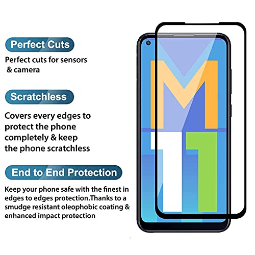 Image of Tempered Glass Screen Protector Compatible for Samsung Galaxy M11, A11 with Edge to Edge Coverage and Easy Installation Kit, Pack of 1, Black