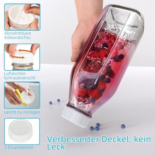 Absovetu Glasflaschen 1 Liter, 2 Stück Milchflaschen Glas mit Deckel – Ansicht 3