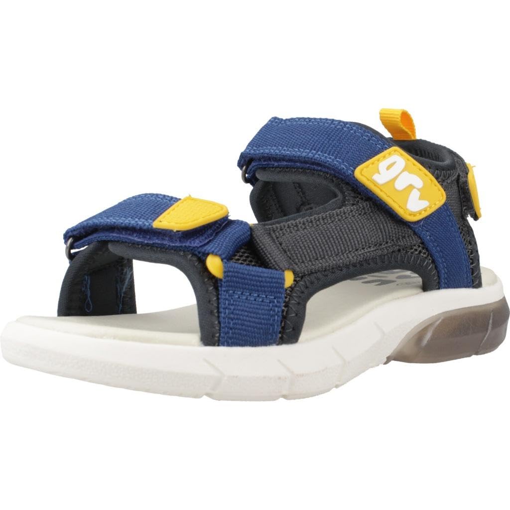 GARVALÍN 242855-A Sandalias Deportivas para niños, Color Azul Marino y Amarillo, Sandalias con Cinta Textil Adhesiva para Verano NIÑO Sandalias