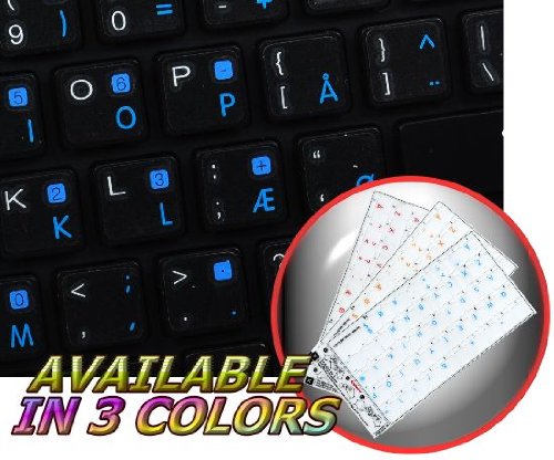 Danish Sticker for Keyboard Blue Lettering Transparent Background Works with Apple