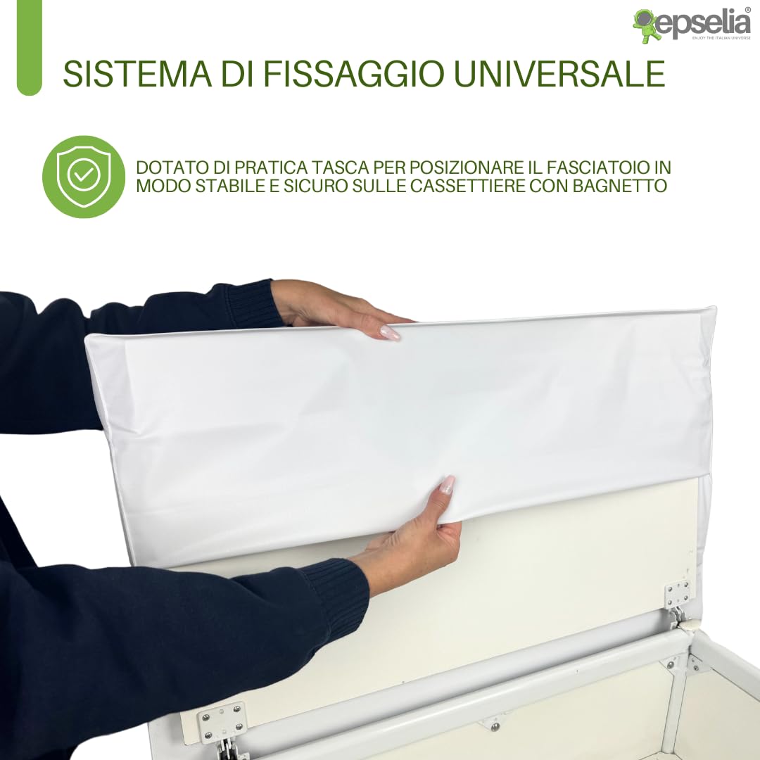 EPSELIA Materassino Fasciatoio in PVC, tasca di fissaggio Atossico a Norma Europea EN71, Test Anti-ribaltamento a Norma Europea EN 12221-1/2, cm 80x50 H10 Facile Manutenzione, Impermeabile, Tortora