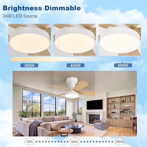 Image of Depuley Small Ceiling Fan with Lights: 28-Inch Flush Mount Fan with Light and Remote - Low Profile Ceiling Fans Reversible Quiet DC Motor for Bedroom Living Room Indoor Outdoor, Wood Color