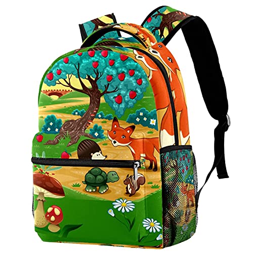 Sac à dos de voyage renard et hérisson pour filles et garçons avec porte-bouteille