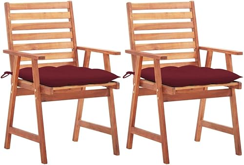 Sillas de comedor para patio, 2 piezas con cojines, madera de acacia maciza, comedor, asientos al aire libre, sillas exteriores Sillas para Comedor