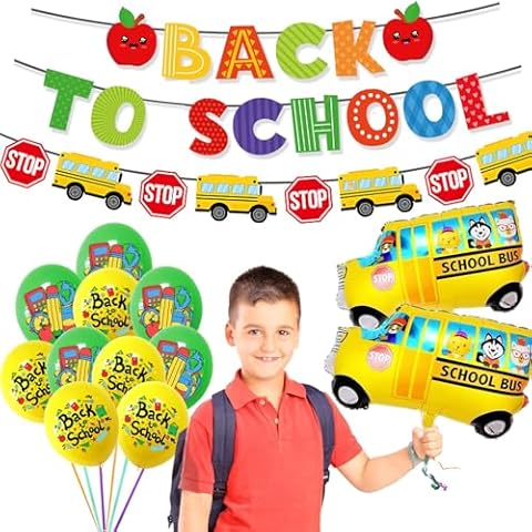 Back to School Decorations -No DIY Back To School Banner & School Bus Garland & Back To School Balloons Set for First Day of School Preschool Elementary School Classroom Teacher Office Decorations Cover
