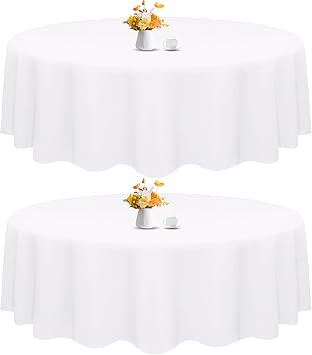 HAISIWLKJ 2 Pack 120 Inch White Round Tablecloth for Round Table Washable Reusable Outdoor Polyester Fabric Decorative Table Cover for Dining, Buffet, Camping, Baby Shower, Party