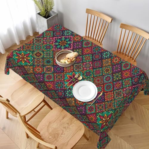 mutakin Bohemian Tablecloth Rectangle Table Cloth Washable Geometric Table Cover for Decoration Kitchen Dining Room 60x90 Inch