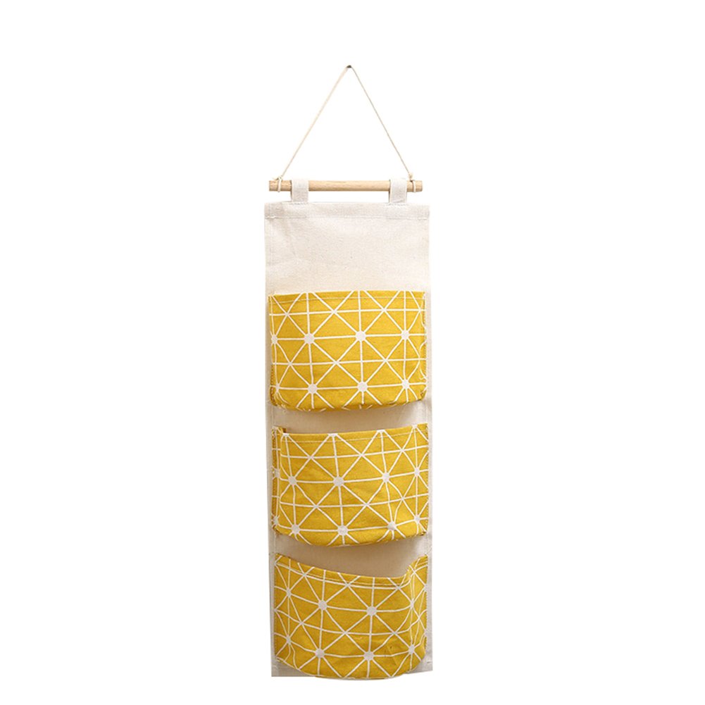 Hanging Organizer, 3 Pockets Wall Door Closet Home Hanging Storage Bag Linen Fabric Wardrobe Organizer Pouch Space Saving Household Tool Yellow