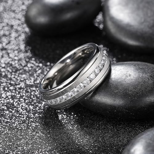 King Will 8mm Gold Titanium Ring GEM Mens Cubic Zircon Stones Flat Style Groove Wedding Ring High Polished for Women Men Beveled Polished Edge3