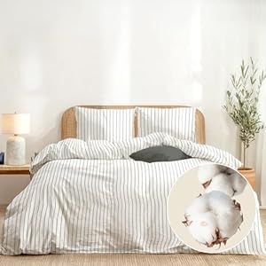 Dreamzie 1 dekbedovertrek 200x200 met 2 kussenslopen 80x80 – Strepenpatroon – Katoenen bedset – Ritssluiting – Oeko-Tex – Wasbaar 60°C – Beddengoed voor 2 personen