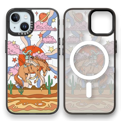 casevivid   Funda magnética para iPhone 15 Magsafe bonita estética, duradera y divertida funda para teléfono – Diseño de estampado de vaquero femenino para mujer y niña, 6.1 pulgadas, color negro