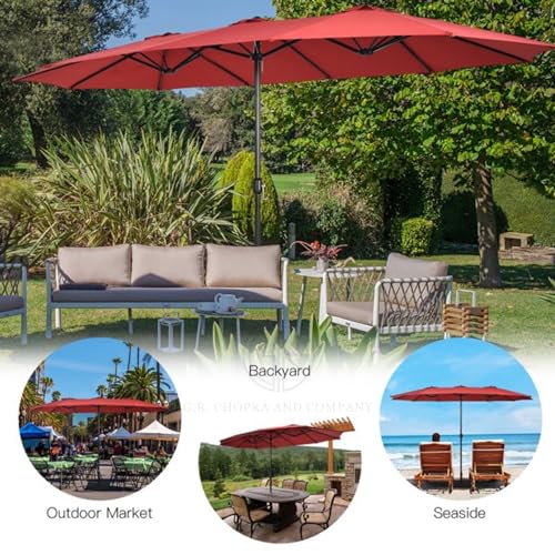 Image of 15ft Large Outdoor Umbrella Double-Sided Patio Umbrella with 65 Kgs Movable Stand, Crank Handle, 12 Ribs Rectangular Garden Umbrella for Patio Graden, Poolside, Terrace, Cafe and Hotels