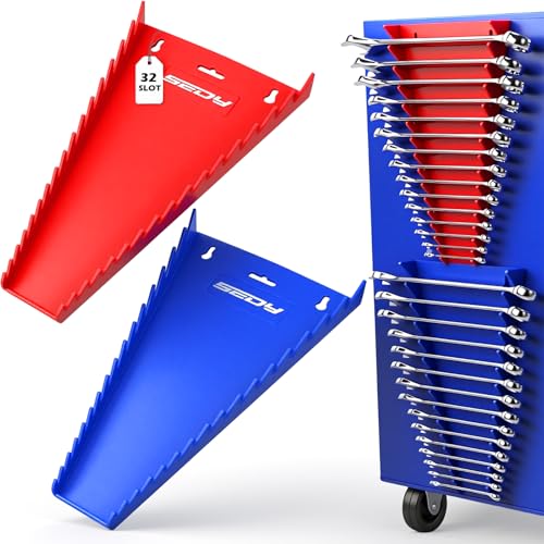2-Pack Magnetic Wrench Organizer, 32-Slot Premium Wrench Rack Holder Tool Trays for Toolboxes Drawer Storage, SAE (1/4″ – 1-1/16″) & Metric (6mm – 24mm)