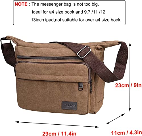 Jakago Canvas Messenger Bag Multi Pockets Shoulder Bag For Men Women Casual Cross Body Satchel Bag For Business Travel Working Outdoor Fishing Camping Hiking Daily Use (Coffee) #TOP2