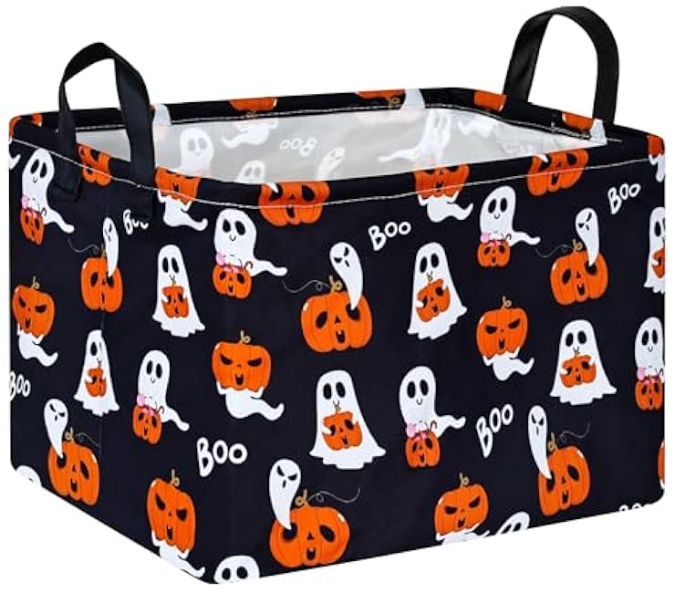 KUNRO Bat Pattern Halloween Storage Gift Basket Canvas Storage Bins with Handles Rectangle Storage Cubes Organizer for Bedroom Living Room