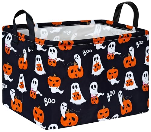 Image of Pumpkin Pattern Storage Basket Gift Shelf Basket Storage Bin, Nursery Basket Organizer Box for With Handles for Room Deco