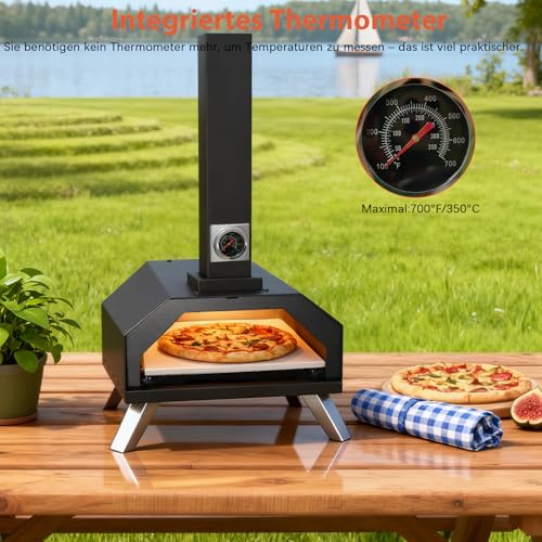 Karinear Pellet Pizzaofen, Outdoor Pizzaofen mit Pizzastein, Zubehör, Holzpellets 12-Zoll, max. 540℃, Holzpellet-Pizza Oven für Camping, Pizzaschieber