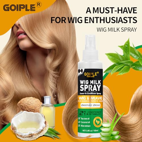 Image of Goiple Wig Milk Spray Wig Spray for Synthetic Hair, Leave-In Conditioner for Hair Wigs, Conditioner & Detangler 2 in 1 Moisturizer, Hydrates & Replenishes Synthetic Wigs Easy Combing (3.4 fl oz)