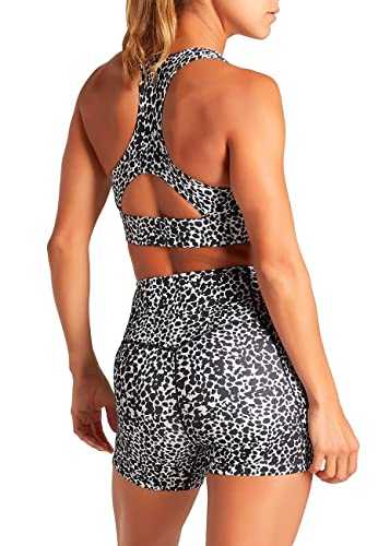 Iwemek Women Workout Sets 2 Piece Athletic Leopard Print High Waist Running Biker Shorts And Sports Bra Set Gym Clothes Tracksuits Leopard Black Medium #TOP1
