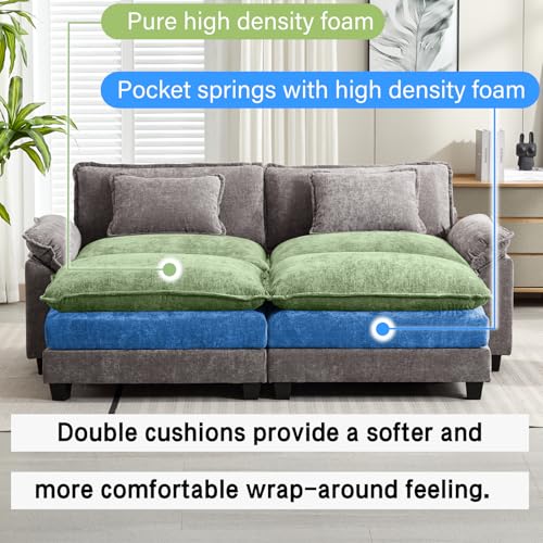 Image of Oprisen 86 inch Modular Sectional Sofa, Comfy Cloud Couch Sectional Sofa with Ottomans, Chenille Sofa Sleeper Deep Seat Sofa with Throw Pillows for Living Room (Lgiht Grey)