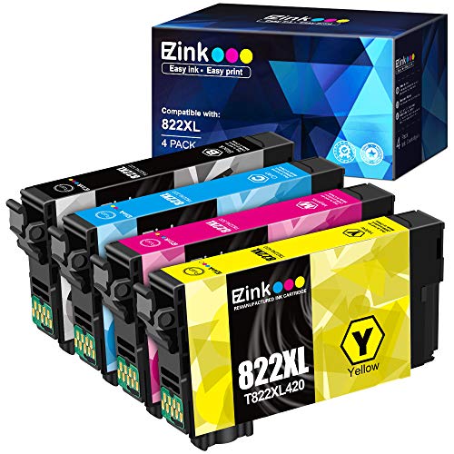 E-Z Ink(TM) Remanufactured Ink Cartridgee Replacement for Epson 822 822XL T822 T822XL High Yield to use with EPSON Workforce Pro WF-3820 WF-4820 WF-4830 WF-4834 (4 Pack)