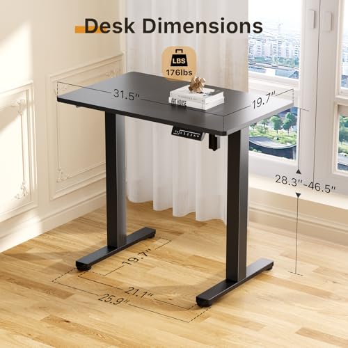 Image of JOY worker Small Electric Standing Desk, 31.5 inch x 20 inch Whole Piece Height Adjustable Desk with Memory Controller, Black Sit to Stand Workstation for Home Office