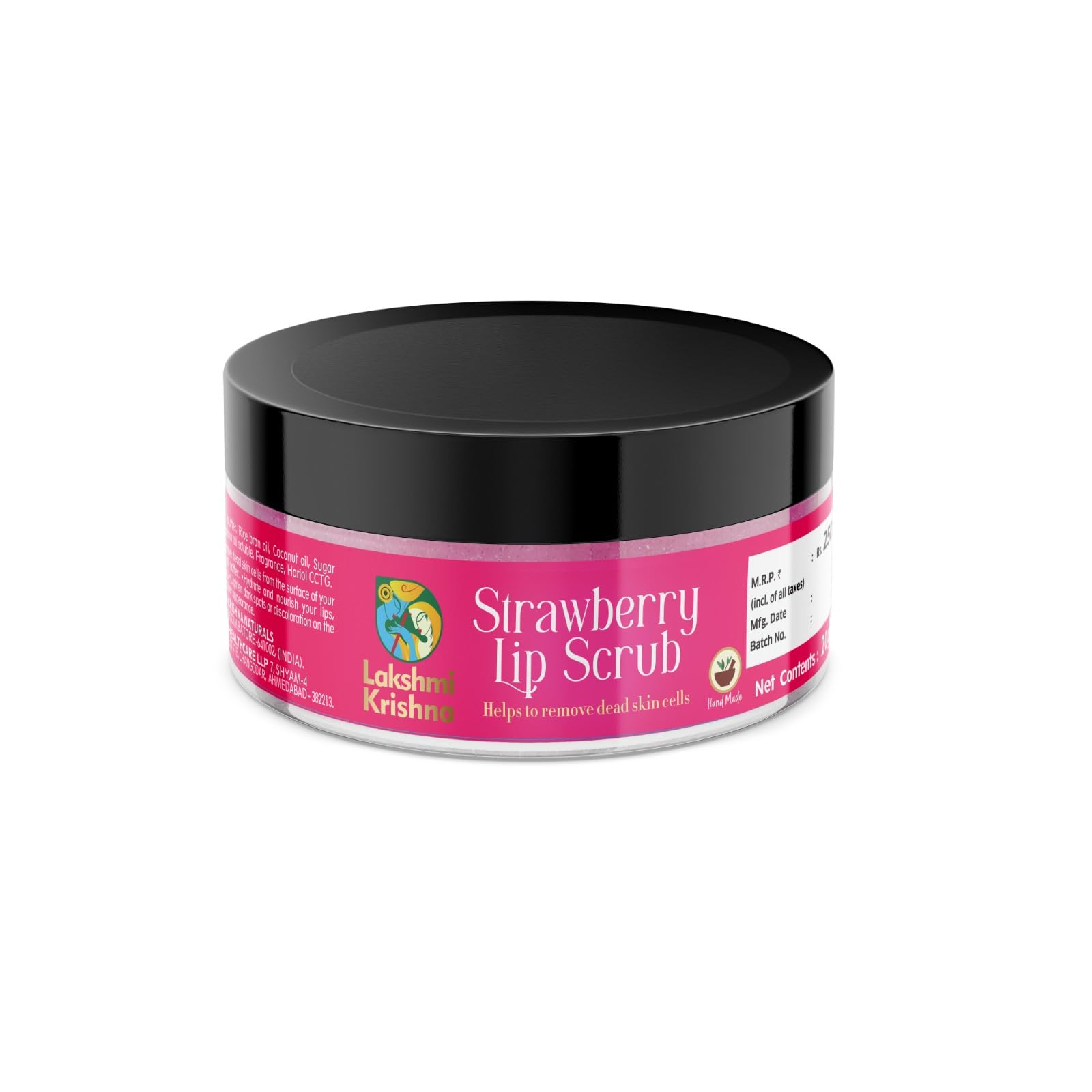 Lakshmi Krishna Strawberry Lip Scrub-20g, Organic Strawberry Lip Scrub - Exfoliates & Moisturizes with Antioxidant Rich Ingredients-picture-53