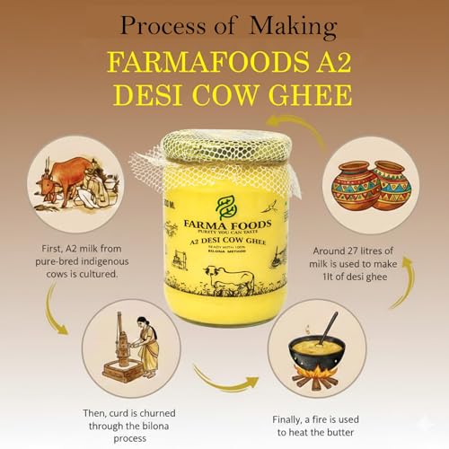 Image of FARMA FOODS A2 Desi Cow Ghee 1 Litre | Bilona Method Hand Churned | Traditional Pure Natural Ghee | No Preservatives | Farm Fresh Taste | Everyday Cooking Nutrition