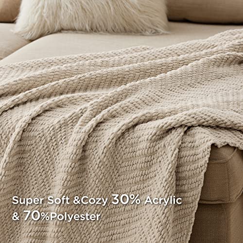 Bedsure Throw Blanket For Couch – Taupe Versatile Knit Woven Chenille Blanket For Chair, Super Soft, Warm & Decorative Blanket With Tassels For Bed thumb #2