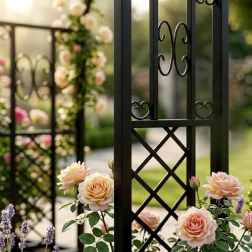 Arco de jardín de metal con base estable y enrejado de alta resistencia 7