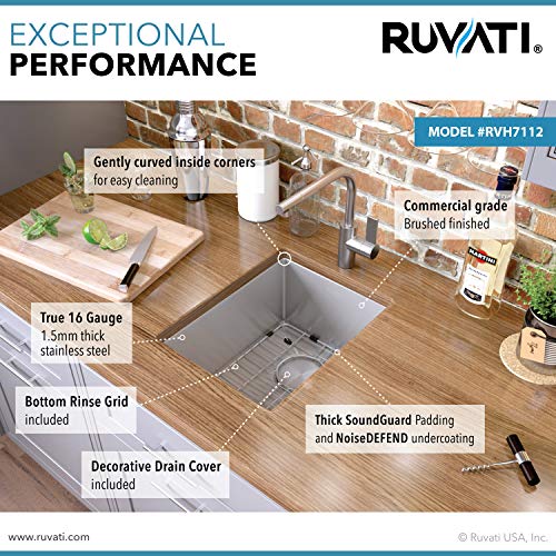Ruvati 12 X 18 Inch Undermount Bar Prep Tight Raduis 16 Gauge Kitchen Sink Stainless Steel Single Bowl - Rvh7112 #TOP2