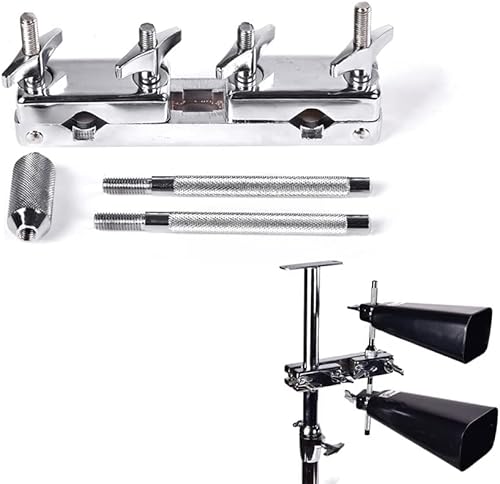 Tuoren Drum Set Extension Clamp With 3/8 Straight Rod Percussion Mount Bracket Fits 1/2" To 1" Pipes With Four Screw Adjustment #TOP6