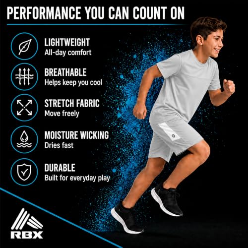 Image of RBX Boys Short Set - 2 Piece Active Performance Short Sleeve Athletic Shirt and Basketball Shorts with Elastic Waistband