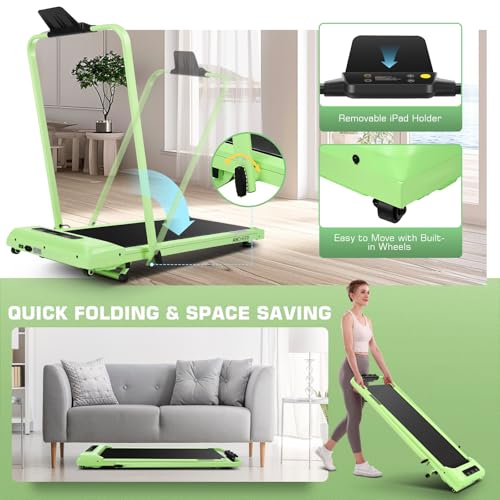 Image of Foldable Treadmill with Incline-Walking Pad with Handle Bar-Portable Walking Pad Treadmill 350+ lb Capacity-Under Desk Treadmills, 4 in 1 Running Machine LED Display /Dual Control