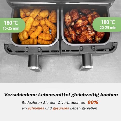Sinaopus heißluftfritteuse XXL Airfryer 9L Air fryer mit Digitalem LED-Touchscreen heissluftfriteuse 2000 Watt 10 Programmen Einstellbare Temperaturregelung Sichtbares Sichtfenster – Bild 5