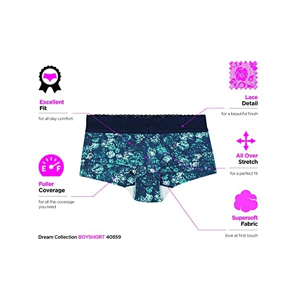 Maidenform Women's Dream Cotton with Lace Boyshort, White, 6