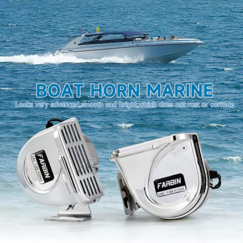 Image of FARBIN 24V Horn for Boats, Stainless Steel Waterproof Horn for Ships with Base Bracket for Sailboats Yachts Car Motorcycle Trucks etc. (24V Double stainless steel horns)