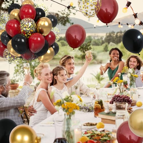 Red Black and Gold Balloons, 60Pcs 12 Inch Red Black Party Balloon with Confetti Balloons for Birthday Gender Reveal Wedding New Year Christmas Party Decoration - Image 5