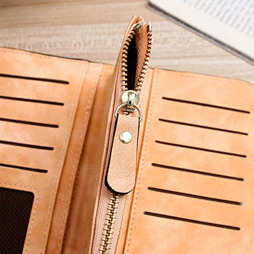 Long Wallet for Women, Women Bifold Wallet, Large Trifold Clutch Wallet for Women Extra Capacity, Medium Size Fashion Pu Leather Wallet (Brown)3