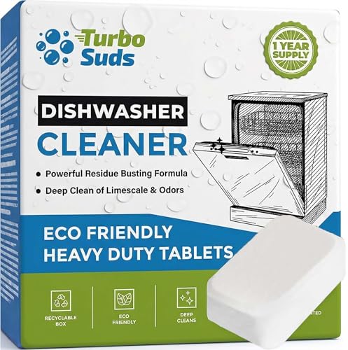 Turbo Suds Dishwasher Cleaner and Deodorizer XL Tablets – Heavy-Duty Descaler & Odor Remover for Hard Water, Removes Spots & Residue, Enhance Drying & Shine, 12 Pack (1 Year Supply)