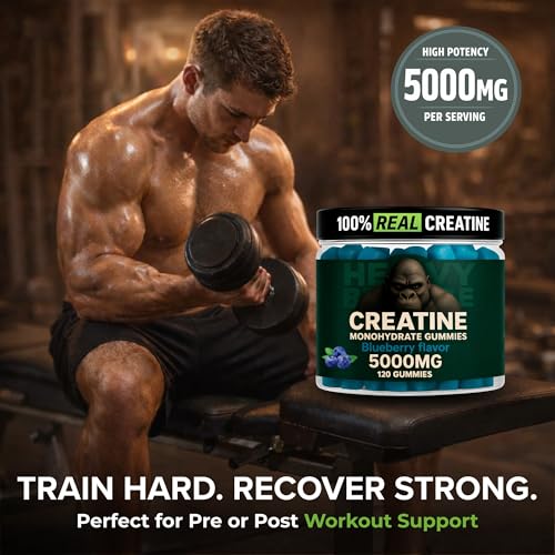 Image of Creatine Monohydrate Gummies 5g Sugar Free Creatine with Vitamin B12 and L-Taurine | Muscle Growth for Men and Women | Low Calorie Formula 120 Gummies for 30 Servings, Blueberry