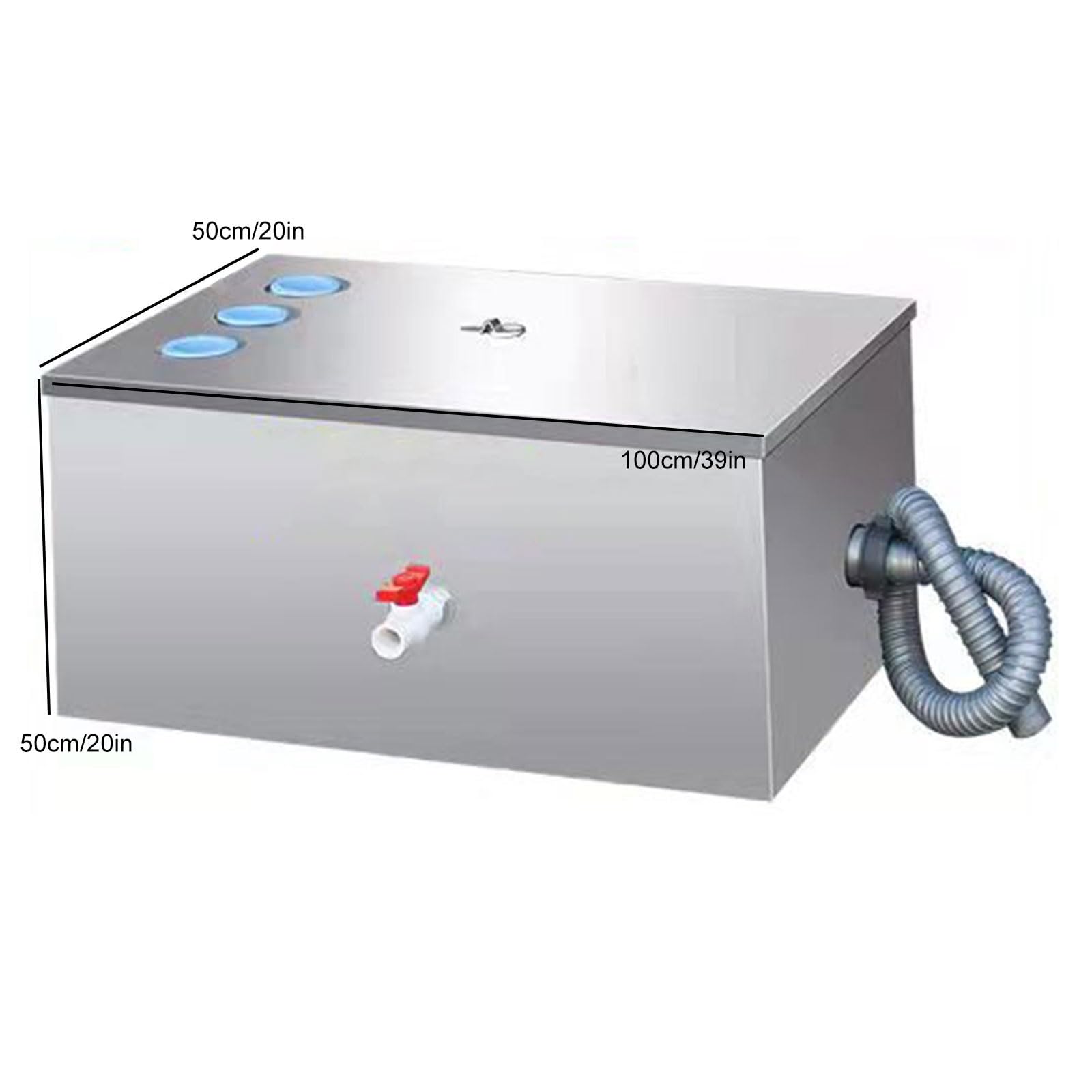 Bac à graisse sous évier professionnel pour restaurants, cafés et cuisines domestiques - 50 x 50 x 100 cm (20 x 20 x 39 pouces), séparateur d'huile efficace pour lave-vaisselle et services d