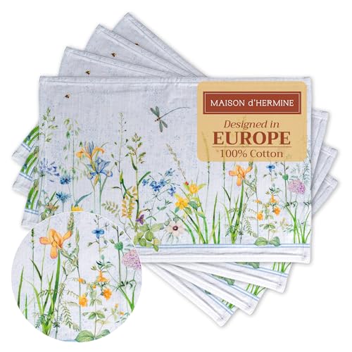 Maison D'hermine Fleurs De Mai Set Di 4 Tovagliette In 100% Cotone, Per Tavolo Da Pranzo, Cucina, Matrimonio, Uso Quotidiano, Cene, Primavera/Estate (33Cm X 48Cm)