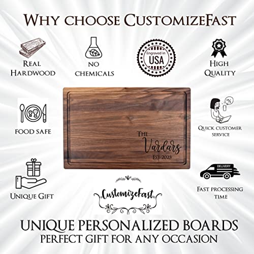 Tabla de cortar rectangular personalizada de nogal, 11"x17" con surco para jugos miniatura 4