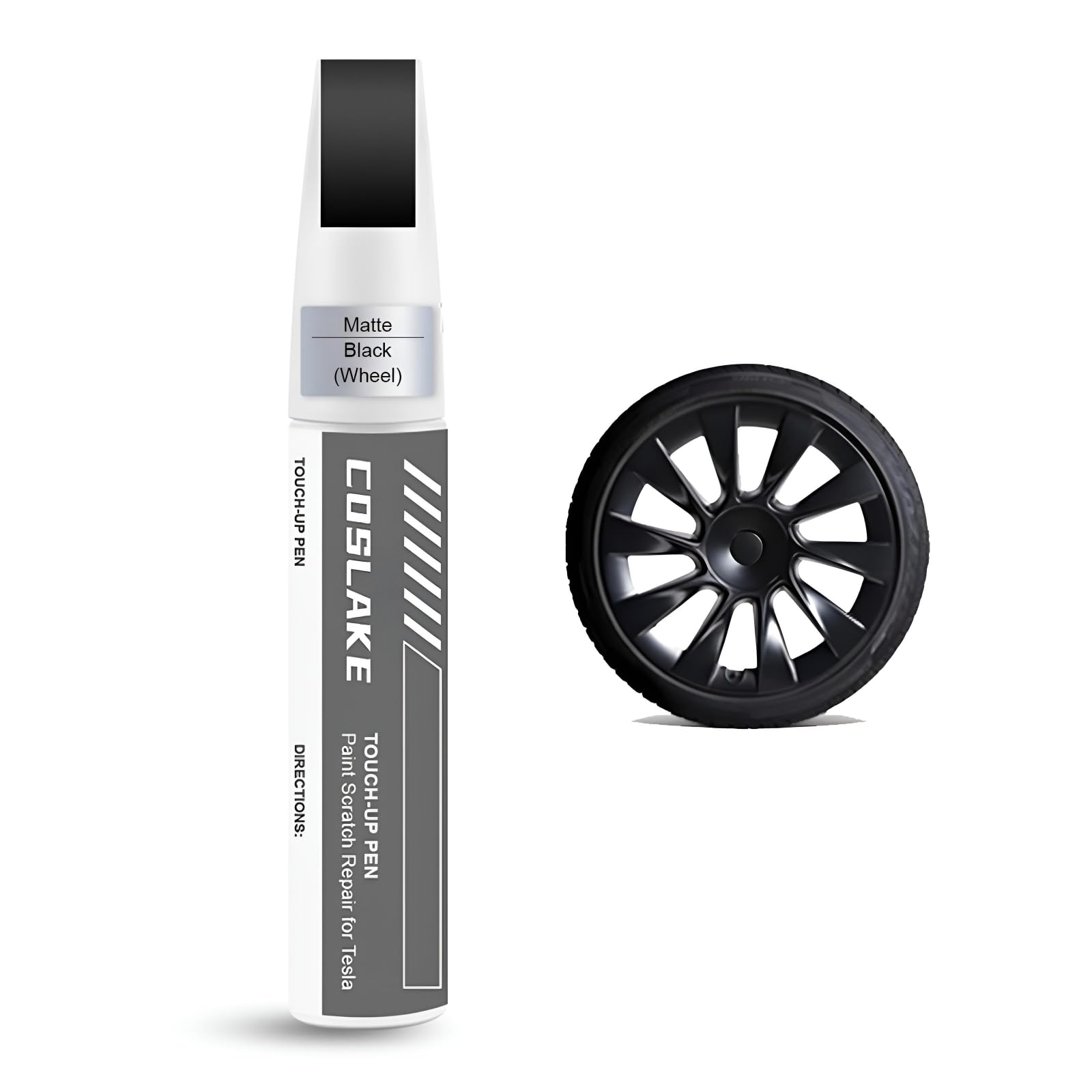 Rim Touch Up Paint(Matte Black) for Tesla Model Y 20'' Induction Wheel/19’’ Crossflow Wheel, Curb Rash Repair Rim Scratch Repair with Masking Tape & Sandpaper